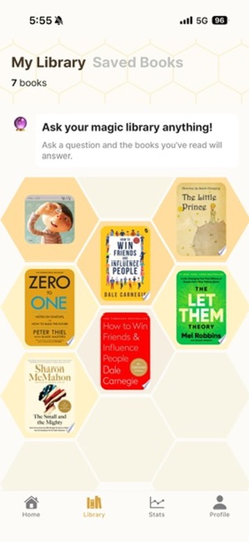 A child's reading history in the BeeLit app