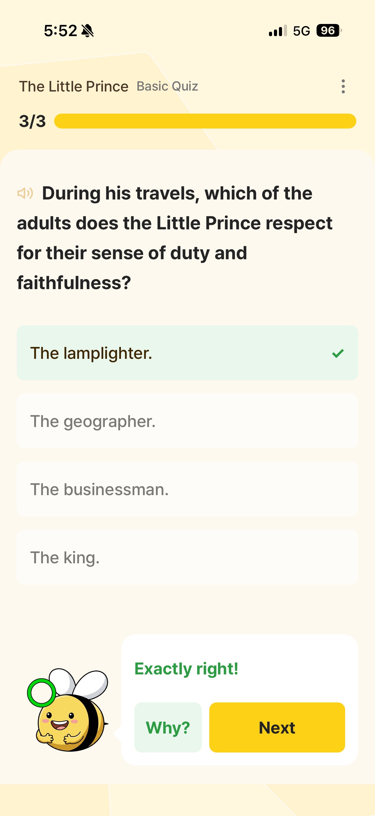 A book quiz in the BeeLit app