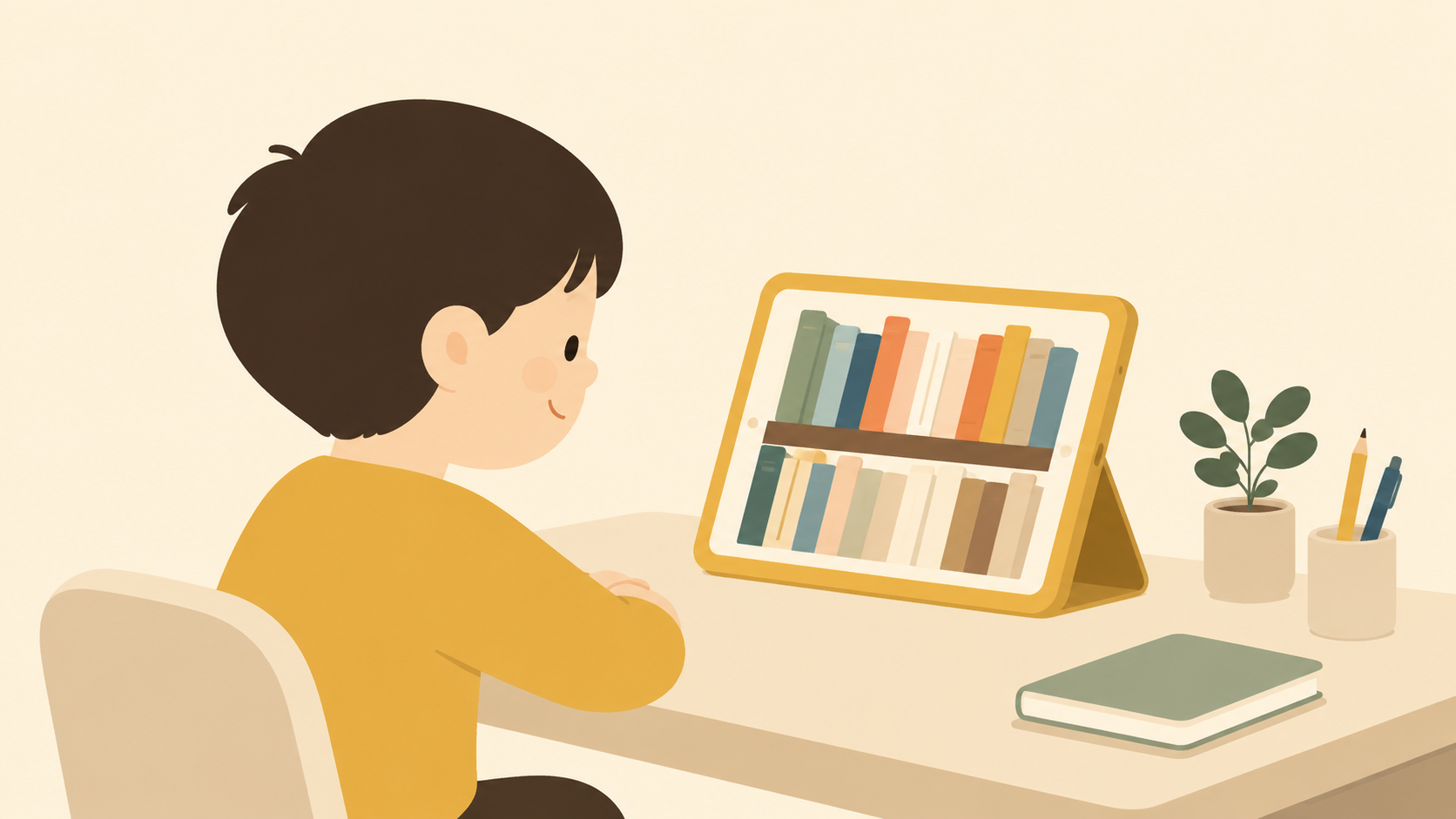 A child checking their reading log on a tablet