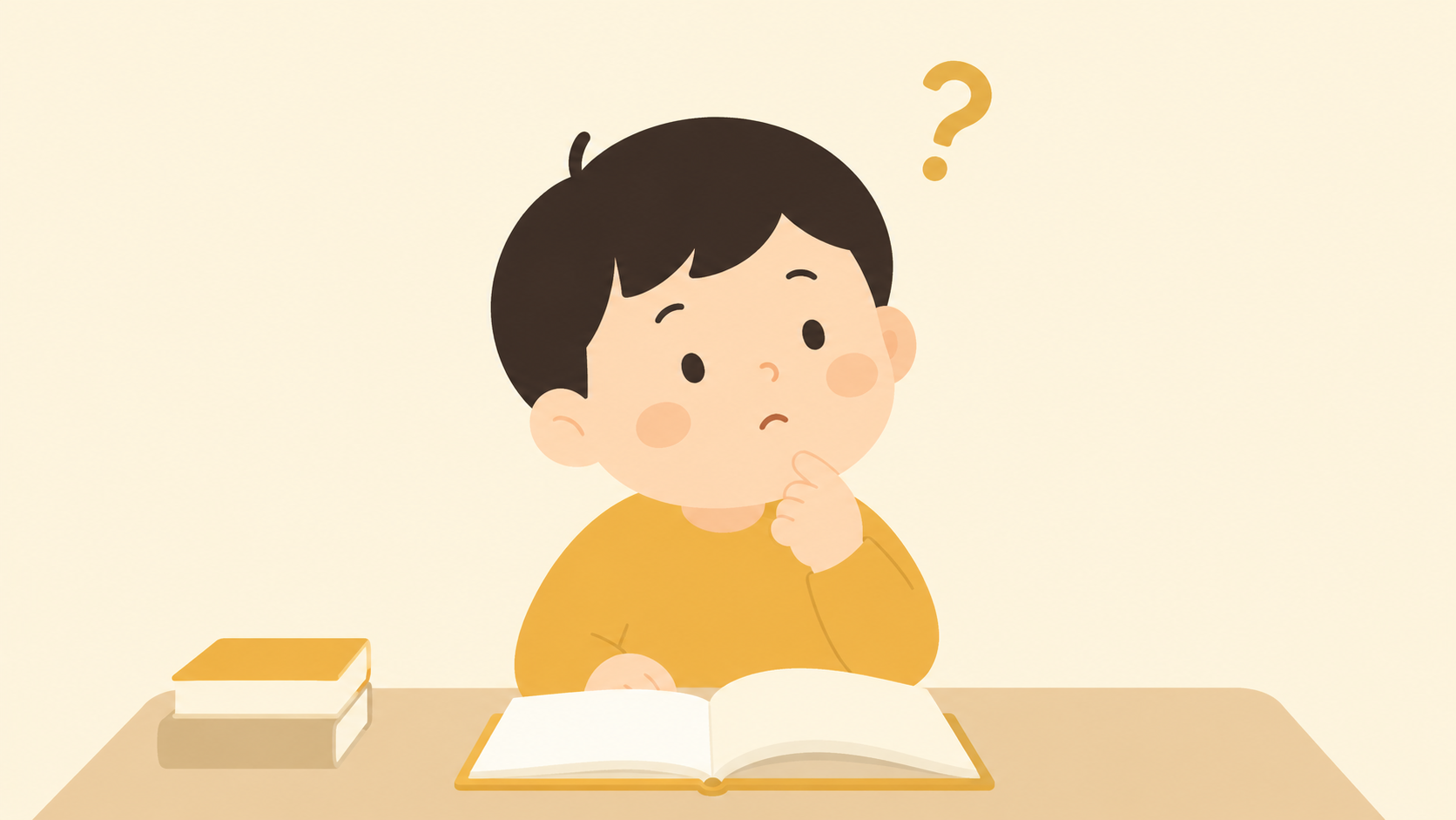 A child looking puzzled trying to recall a book they just read quickly